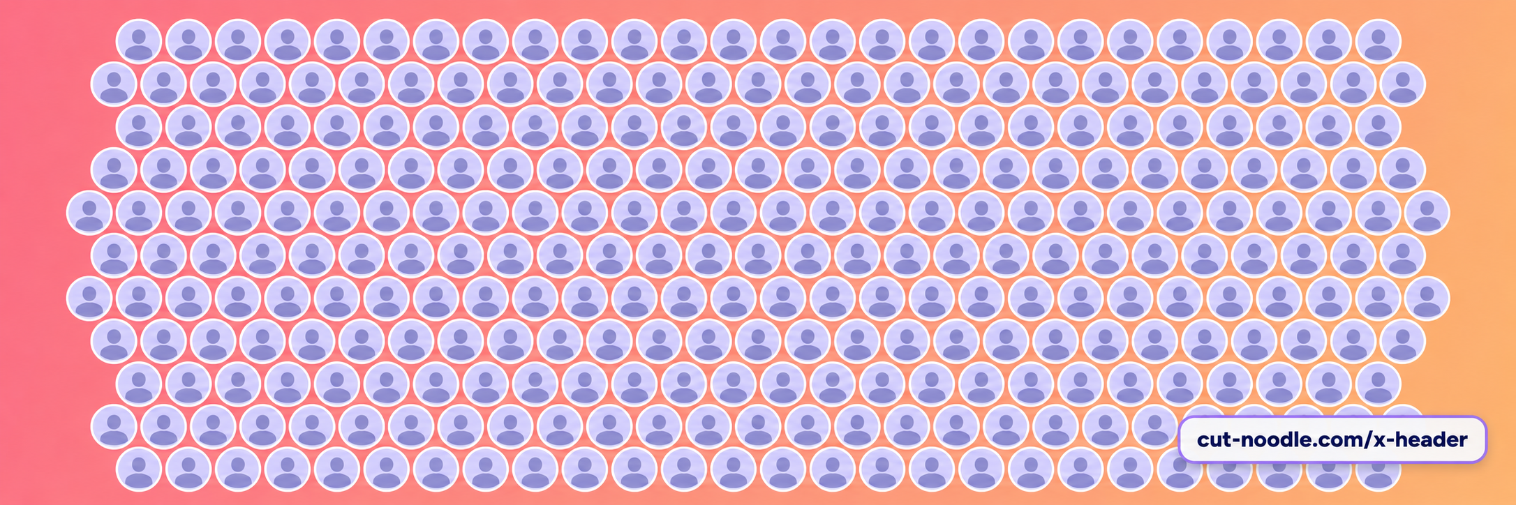 Pink and orange gradient X followers header with rows of circular profile placeholders and the CutNoodle credit.