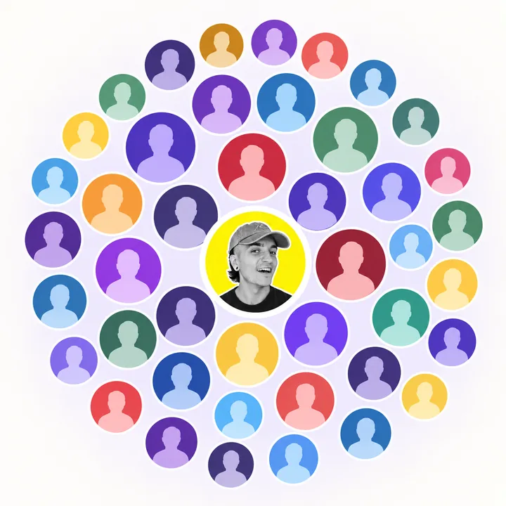 Example X circle with about fifty people packed in rings around the centre