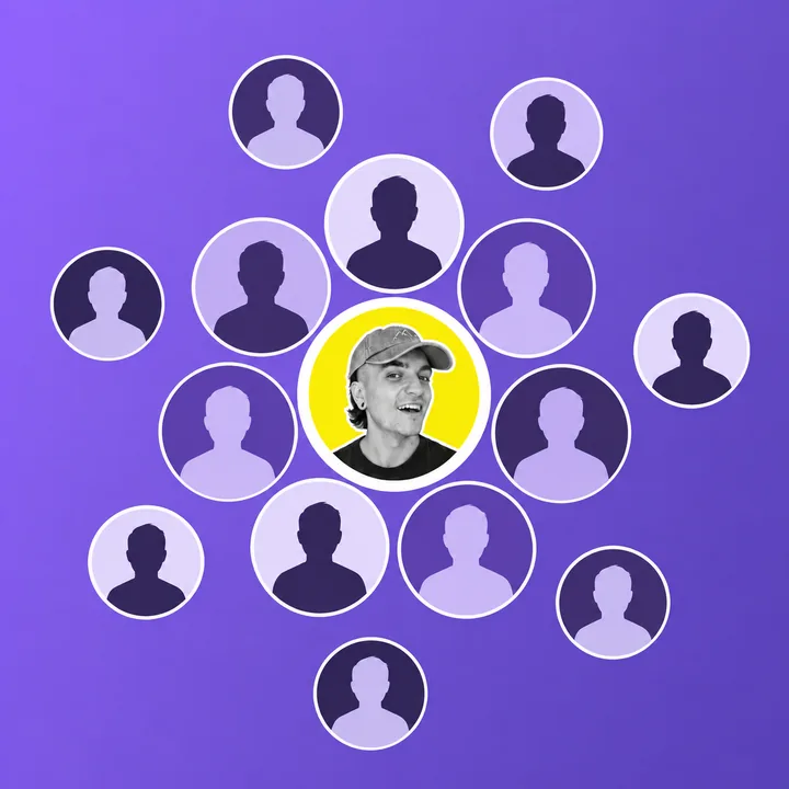 Example X circle: a profile photo in the middle, surrounded by the people it talks with most